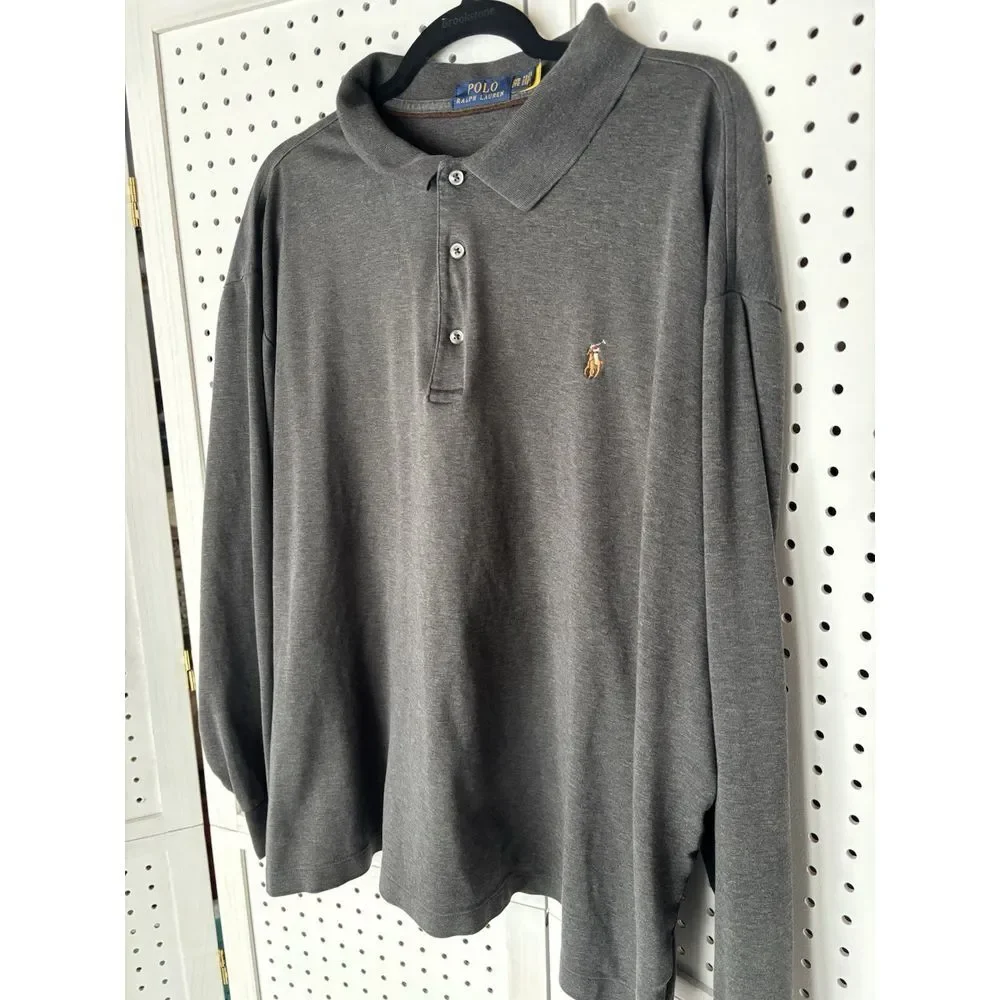 Polo Ralph Lauren Mens Size 2XB Gray Soft Touch Cotton Long Sleeve Polo‎ Shirt
